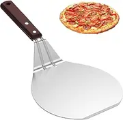 Abizarch Stainless Steel Pizza Peel Metal Round Pizza Paddle Pizza Spatula with Wood Handle Cake Lifter Transfer Tray Pizza Shovel for Baking Homemade Pizza and Bread or Cheese Serving Tray 13.2x6.5in