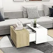 Coffee Table White and Sonoma Oak 60x60x38 cm Engineered Wood,Accent Furniture