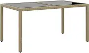 vidaXL Outdoor Garden Table Made of Beige Poly Rattan with Tempered Glass Top - Rectangular Patio Table
