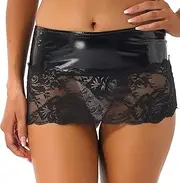 [GRRKDFQ] Women's Lingerie Sets See-Through Lace Patchwork Patent Leather Skirt Low Waist Elastic Waistband Skirt