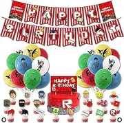 Roblox Birthday Party Supplies, Ro-blox Theme Party Decorations Set, Include Balloons, Happy Birthday Banner, Cake Topper, roblox Virtual World Party Decorations for Boys Birthday
