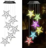 Solar Star Wind Chimes, Color Changing Solar Lights for Outside, Waterproof Outdoor Solar Lights, 4th of July Decoration, Patio Garden Yard