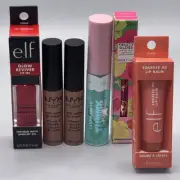 Lot of 6 Lip Gloss Oil e.l.f Glow Reviver Cover Girl Yummy Plumper Winky Lux NYX