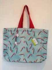 Candy Cane Sky Blue Canvas Tote Reusable Shopper Shoulder Bag 100 % Cotton NWT