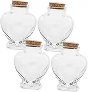 HIAKDOFT 4Pcs Heart Type Wish Bottles Glass Favor Jars with Cork Lids for Sand Keepsake for Honeymoon Souvenirs and Romantic Decor