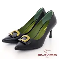 在飛比找momo購物網優惠-【CUMAR】配色飾釦尖頭高跟鞋(黑色)