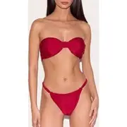 Berry Red Double Strap Bikini Bottoms, Berry