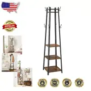 Space-Saving Industrial Coat Stand with Hooks & 3 Shelves for Organized Entryway