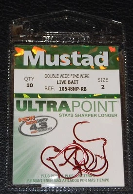10 Pack Mustad Red 10548NPRB-02 Double Wide KVD Drop Shot Hooks Size 2