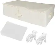 LAARIA Wedding Dress Preservation Storage Box: Bridal Gown Storage Bin with 30Pcs Acid Free Tissue Paper - Beige Preservation Box Underbed Storage Container