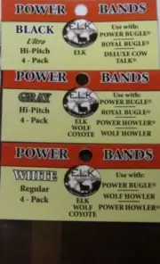 POWER BUGLE ELK CALL WOLF HOWLER REPLACEMENT BANDS 3 pack White, Black, Gray