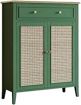 Freestanding Vintage Style Rattan 4-Tier Shoe Cabinet with Doors, Adjustable Shelves, Wooden Shoe Rack with Drawers Shoe Cupboard