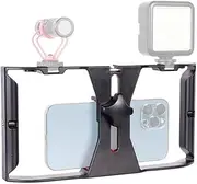 Smartphone Video Cage Rig, HuaerHui Handheld Phone Video Filmmaking Vlogging Stabilizer Grip Tripod Mount Fits Most Phones, with Cold Shoe Mounts, 1/4in Screw Holes to Connect LED Lights/Microphones
