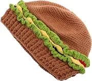 [Healeved] Funny Hamburger Bun Hat Stylish Comfortable Crochet Cap for Men Women Warm Cozy