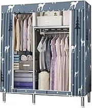 Portable Wardrobe Wardrobe,Portable Canvas Wardrobe Shelves with Hanging Rail and Fabric Cover,Clothes Closet Storage Organizer for Bedroom Clothes Rack
