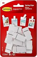 Command Spring Clips, White, Pack of 8 with 12 Adhesive Strips – Damage-Free Hanging Clips for Photos, Notes, Lightweight Decorations, and Office Organization – No Tools Required for Clean, Easy Use