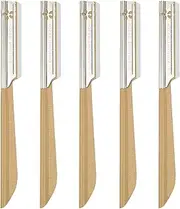 5Pcs Beard Mustache Straight Edge Razors, Golden Men's Beards Edgers Trimmer Shaping Tool Eyebrow Razor Stainless Steel Blade for Facial Hair Fuzz Remover Hair Shaver, Replacement for Grooming Styling