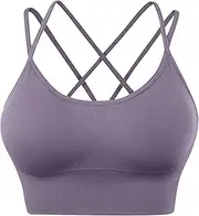 [Generic] Sports Bras Underwire Padded Strappy Cropped Bras for Yoga Workout Fitness Bras Womens Workout Bras