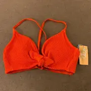 Kona Sol Women's Size Medium 8-10 Orange Zing Pucker Knotted Bikini Top NWT