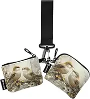 [XYMZR] Mini Zip Around Wristlet keychain Wallet Watercolor Birds Branch for Women Personalized Pattern Detachable Dual Pouch Wristlet Portable Wallet Phone Coin Purse, Multi-colored, One Size