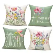 Spring Outdoor Throw Pillow Covers 18x18 Set of 4 Garden Flowers Farmhouse