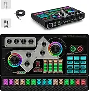 DJ Mixing Console, Professional with Dual Wireless Microphone, Sound Board Console System Interface DJ Mixer BT USB MP3 Computer Input 48V Microphone Interface, Suitable for DJ Karaoke