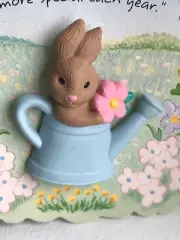 BUNNY IN WATERING CAN HOLDING FLOWER Brooch Pin Easter Time "CERTAIN PEOPLE"