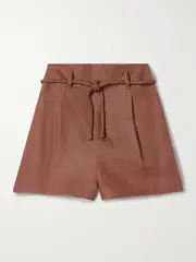 [Zimmermann] Zimmermann - Illuminate Belted Pleated Linen Shorts - Bronze - 1 1 Metallic