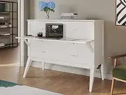 AFI Northampton Full Size Murphy Bed Desk with Mattress and Built in Charging in White