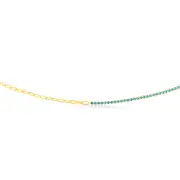Sterling Silver Gold Plated Greenish Blue Zirconia Paperclip 45.7cm Chain