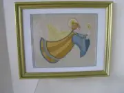 Mid century Cross Stitch Angel professionally framed 16" x 13" triple mat