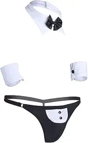 [Jugaoge] Mens Sexy Waiter Cosplay Costumes Sissy Briefs Underwear Hand Cuffs Bowtie Outfits Set