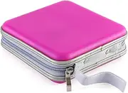 BoPaBeBo Sturdy CD Case, Hard Plastic CD Holder within Compact 32 CD Sleeves, 32 DVD Storage for kpop Albums or DVD Collection, CD Holder for Car, Small DVD Wallet for Kids Collection (Pink)