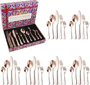 30 Pieces Rose Gold Silverware Set, Stainless Steel Rose Gold Cutlery Flatware Set Service for 6, Home Kitchen Utensil Sets Tableware for Restaurant and Party