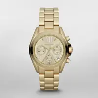 在飛比找momo購物網優惠-【Michael Kors】美式經典三眼計時亮金腕錶(MK5