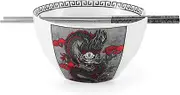 Dragon Ceramic Ramen Bowl with Chopsticks Japanese Style Udon Miso Noodle Soup Bowls Designed in Korea 20 oz