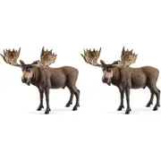 2x Schleich Moose Bull Wildlife Animal Action Figure Kids/Children Play Toy 3+