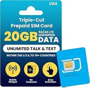 H2O Wireless U.S.A. SIM Unlimited Talk, Text & Data From the U.S. to 65+ Countries 15GB High-Speed 4G LTE/5G Data 90 Days Service Included