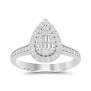 Bevilles Pear Baguette Halo Ring with 1/2ct of Diamonds in 9kt White Gold