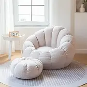 UYSOFRCV Bean Bag Sofa Cover Without Filler, Lazy Lounger High Back Bean Bag Chair Soft Teddy Velvet Indoor Seat Bag Floor Cushion for Adults and Kids, with No Filling,White