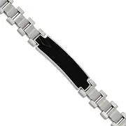[JewelryWeb] 11.57mm Stainless Steel Brushed and Polished Solid Carbon Fiber Inlay Bracelet 21 Centimeters Link-Bracelet for Women