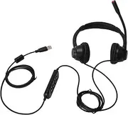 USB Telephone Headset Noise Cancelling Volume Adjustment Mute Binaural Customer Service Headphone with Mic for Office Business Call Centers Black