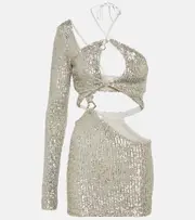 [Roberta Einer] Roberta Einer Banu cutout sequined minidress AU 14 silver