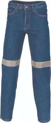 DNC Workwear 13.75oz Cotton Denim Blue Jeans Work Pants With 3M Reflective Tape
