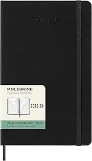 Moleskine DHB18WH3Y26 Notebook Book, Begins July 2025, 18 Months, Weekly Horizontal Diary, Large Size (W x H x H): 5.1 x 8.3 inches (13 x 21 cm), Hardcover, Black