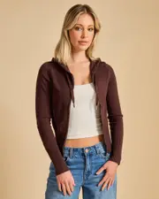 [Ava And Ever] Ava And Ever Women's Cora Hooded Zip Knit Sweater in Espresso Brown Size Large L Espresso Brown
