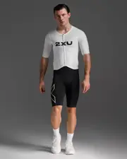 Light Speed React Sleeved Trisuit, 2XU, M, Black/White, Male