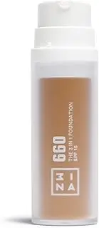 [3ina] MAKEUP - Vegan - The 3-in-1 Foundation 660 - Tanning - Primed and Concealed - Foundation with Medium to High Coverage - Durable Formula - SPF15 - Matte Finish - Cruelty Free