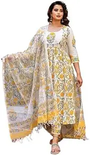 [Sambhav Quilt Hub] Women Block Printed Anarkali Kurta and Pant Set With Dupatta