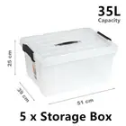5x Clip Lock Storage Box Organiser 35L Plastic Container Bin Tub Crate Medium